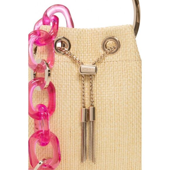 JIMMY CHOO Bon Bon Small Acrylic-trimmed Raffia Bucket Bag $1650 - Picture 4 of 12